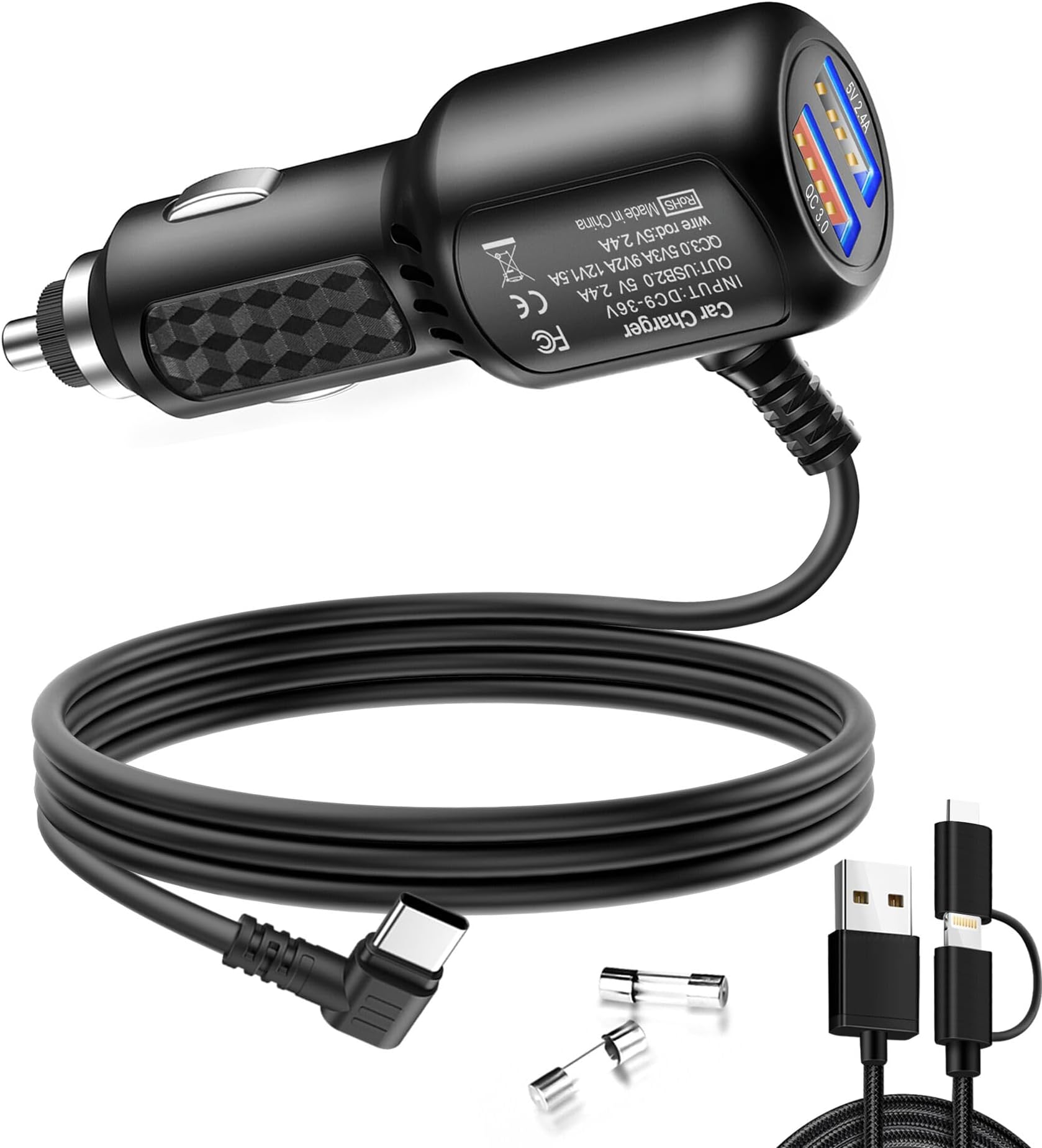 Dash Cam Charger USB C,Type C Dash Cam Power Cord,Dual USB