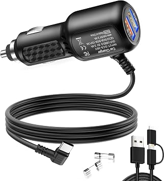 Dash Cam Charger USB C,Type C Dash Cam Power Cord,Dual USB Fast Charger, Compatible with REDTIGER F7N Series,Vantrue N4 and N2S Series,WOLFBOX Mirror cam,AZDOME,Pelsee and GPS Navigator6.56FT
