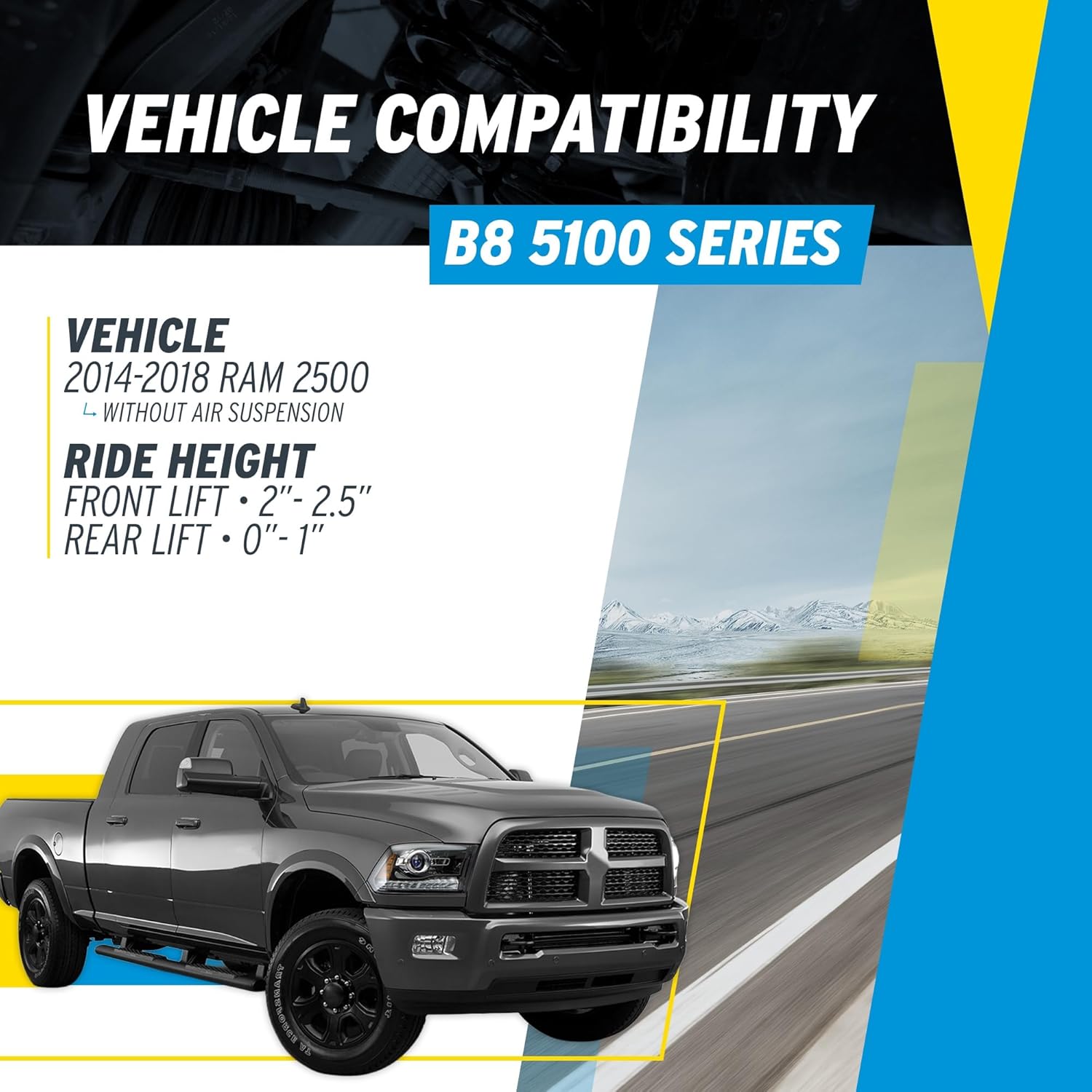 Bilstein Set of Front and Rear B8 5100 Series Shocks Compatible with 2014-2018 RAM 2500 w/o Air Suspension with 2-2.5" Front & 0-1" Rear Lift | Easy Installation