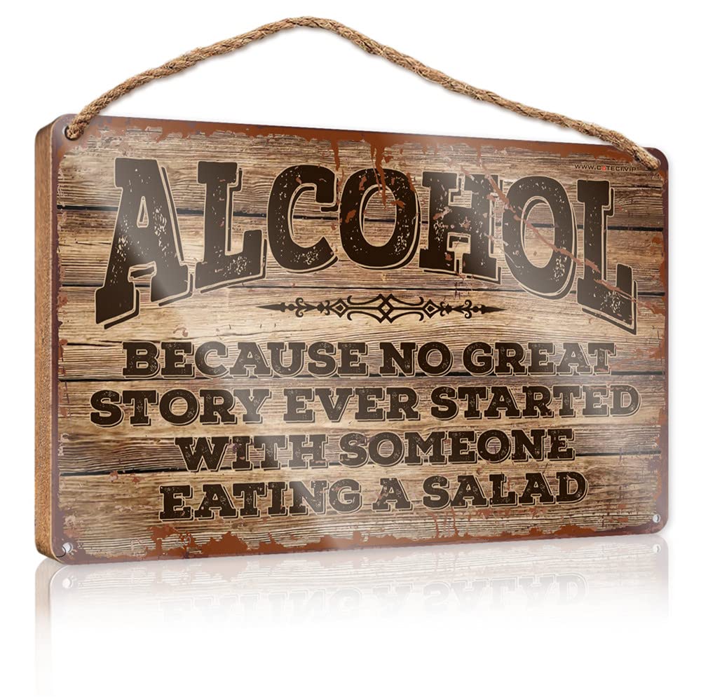 YYHLEH Patio Decor Funny Bathroom Accessories Because No Great Story Ever Started With Someone Eating A Salad Wooden Sign(15X28CM)