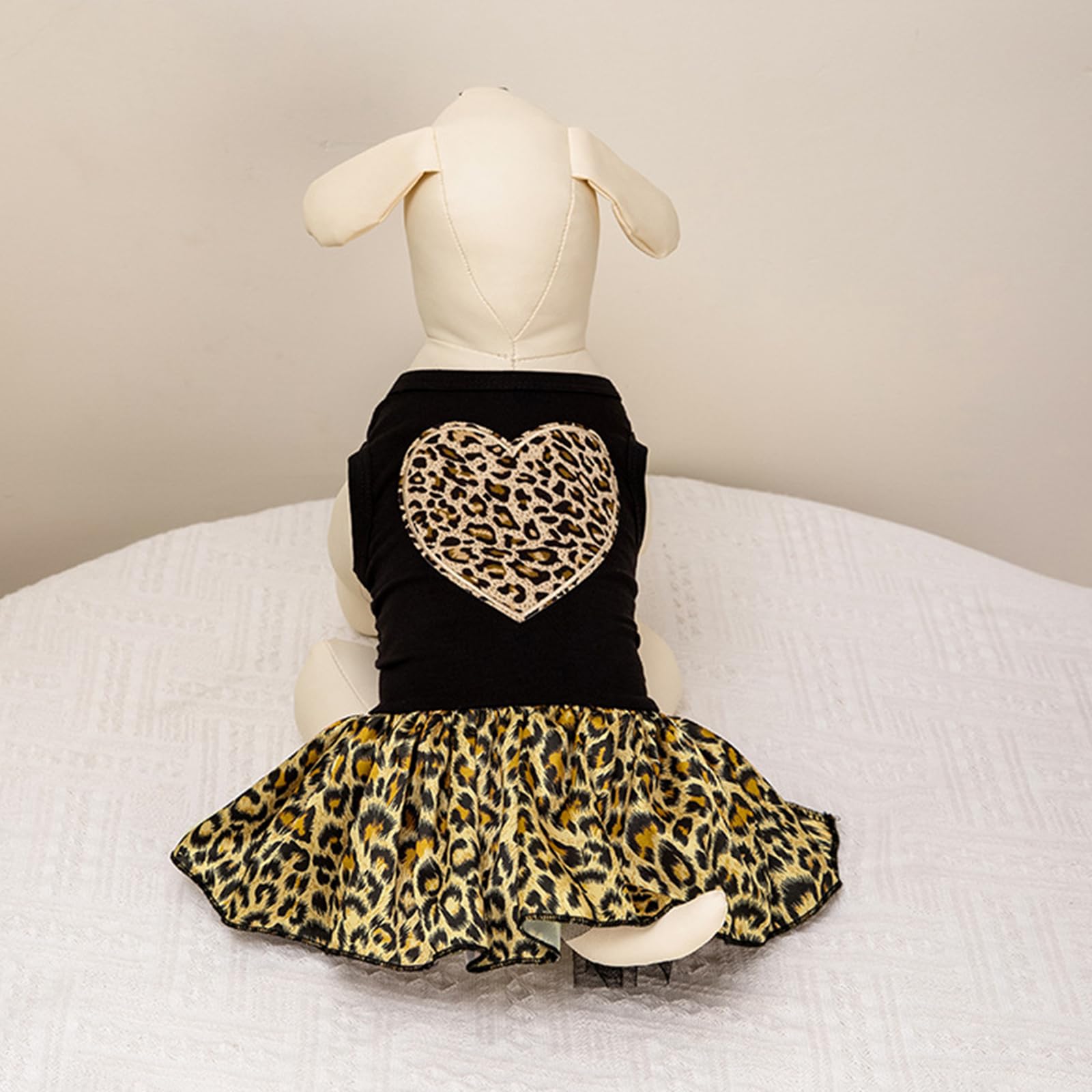 MeiAOBest Pet Dress,Summer Leopard Puppy Vest Skirt Dog Sleeveless heart-Shaped Breathable Lace Princess Tutu for Cats Small Dogs_M - Image 3