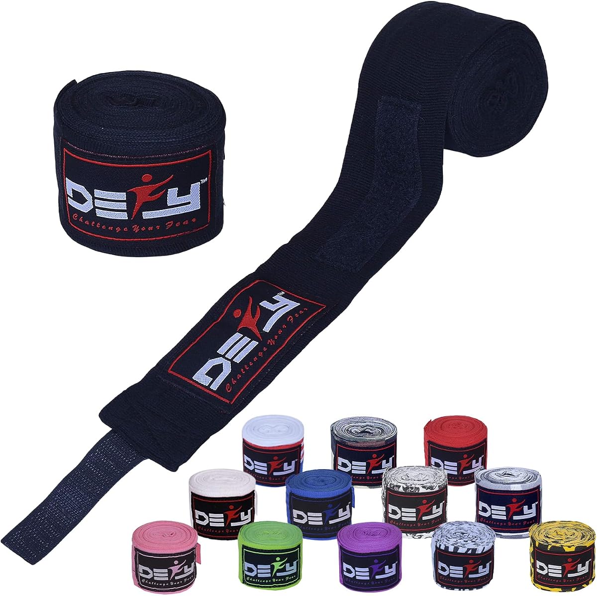 DEFY Vendas de Mano Profesionales de 180 Pulgadas para Boxeo Muay Thai MMA Vendas elásticas para Hombres y Mujeres - Par