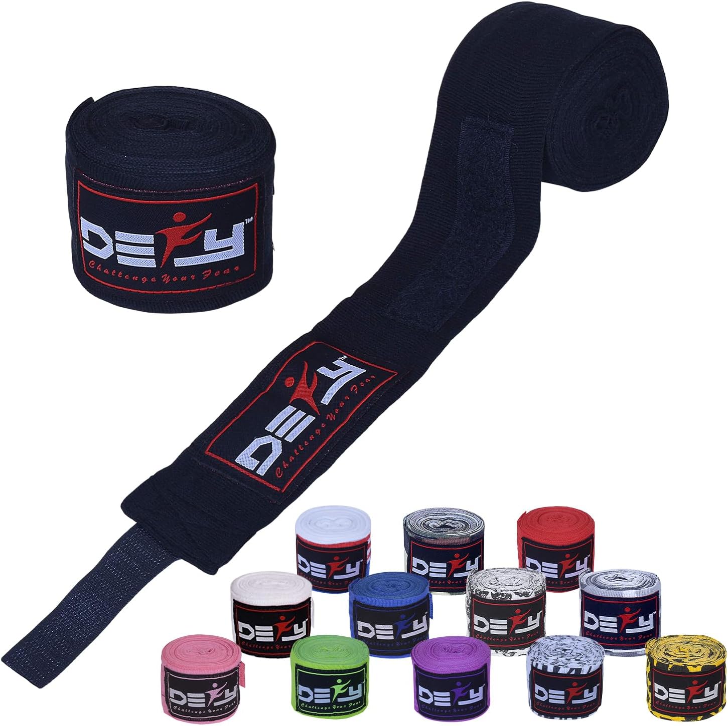DEFY 180 Inch Professional Hand Wraps for Boxing Muay Thai MMA - Elastic Bandages Pair for Men & Women