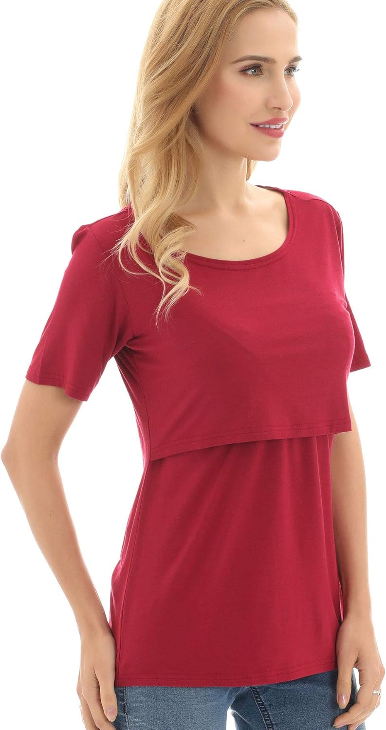Bearsland Women's 3 Packs Maternity Nursing Tops Short Sleeve Breastfeeding Shirts - Image 5