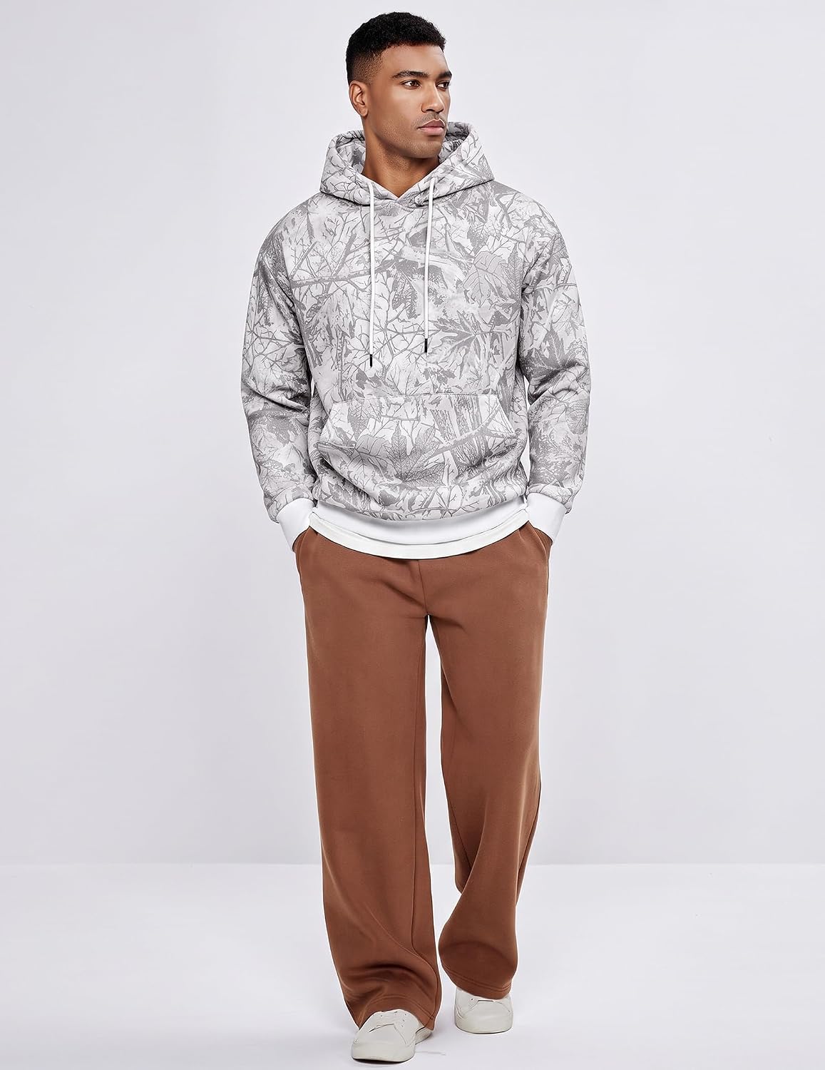 JMIERR Mens Fleece Camouflage Hooded Pullover Sweatshirt Kangaroo Pocket image 3