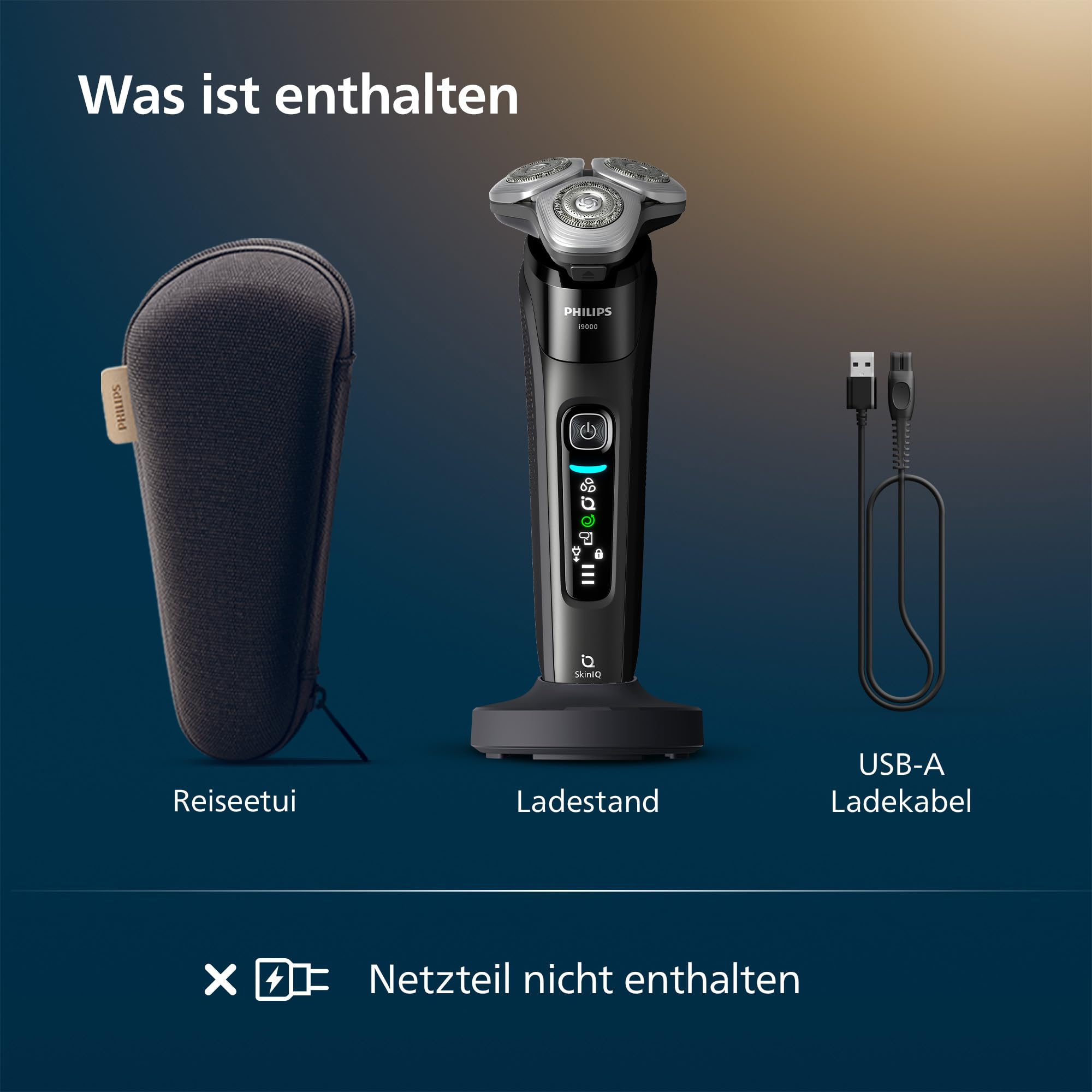 Philips Rasierer i9000, Elektrischer Nass-und Trockenrasierer für Herren mit integriertem Trimmer, schwarz, Ladestation und Reiseetui (Modell X9000/10)
