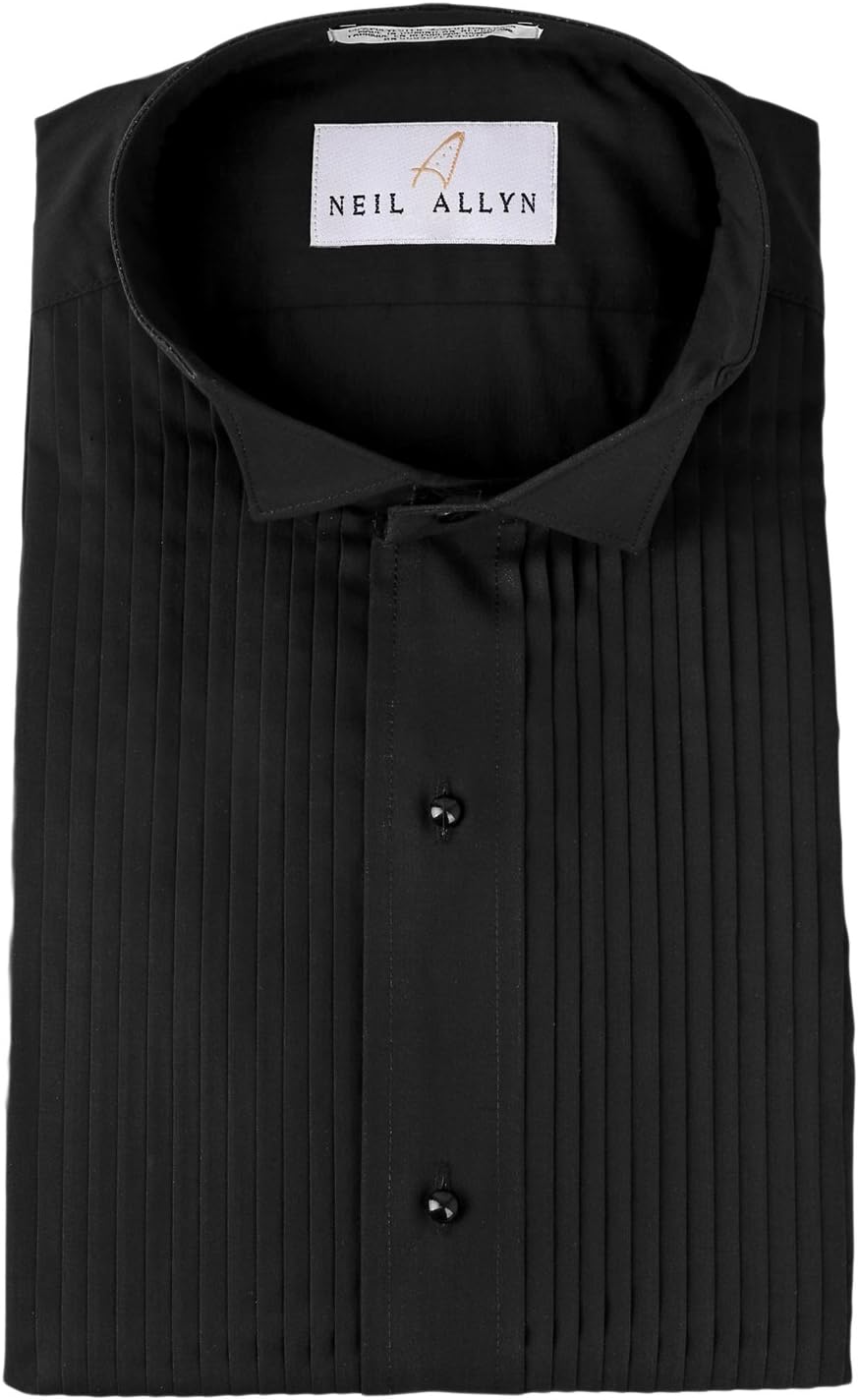 NEIL ALLYN Men's Black Wing Collar 1/4 Pleats Tuxedo Shirt-S-34-35