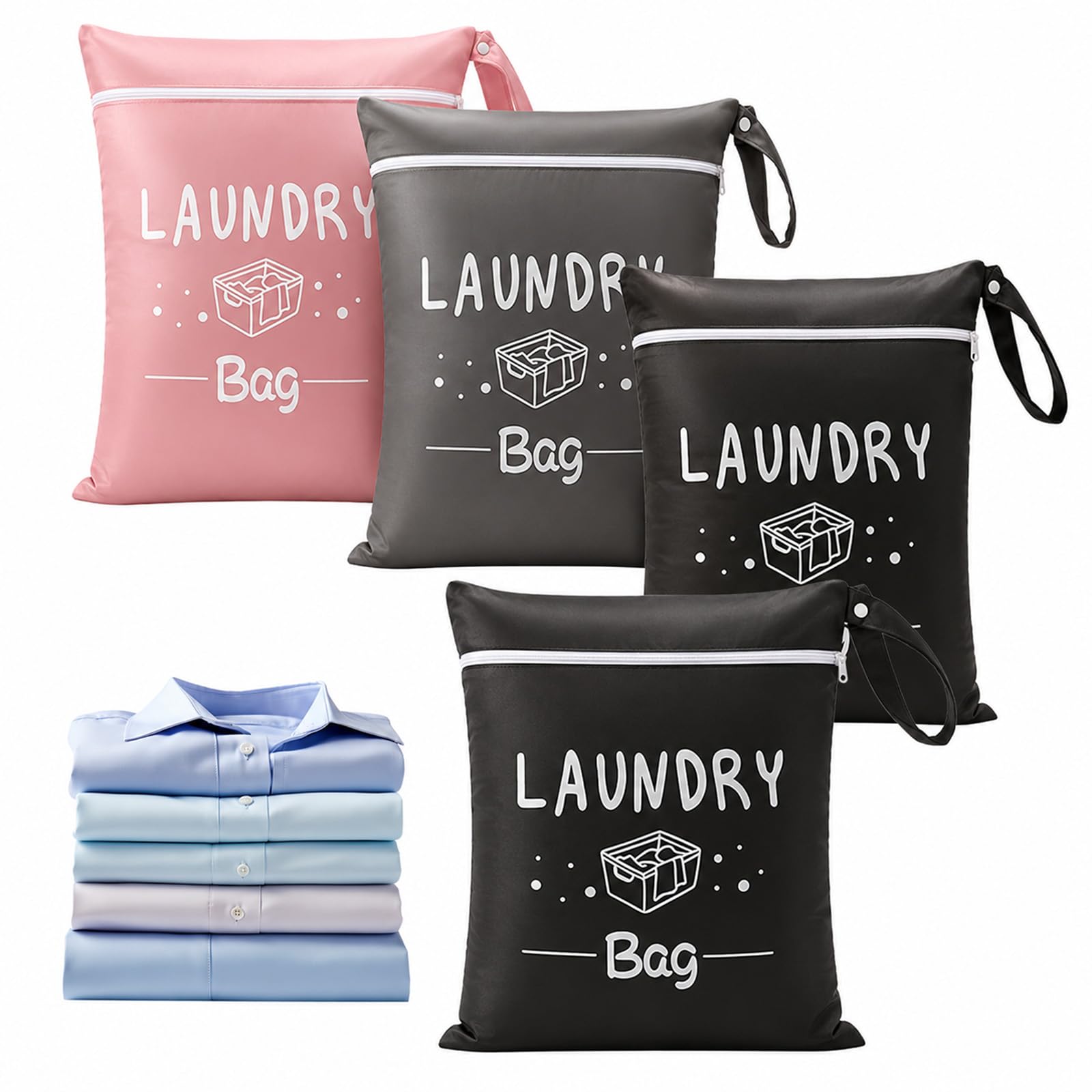Guttiuaa 4Pcs Travel Laundry Bag, Portable Waterproof Dirty Clothes Travelling Bag with Zipper for Holiday Camping Caravan Dormitory