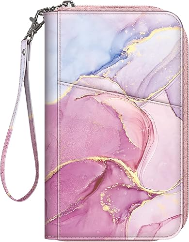 Fintie Cartera para pasaporte familiar, con bloqueo RFID, organizador de documentos de viaje, bolsa de mano para tarjetas de crédito para mujeres y