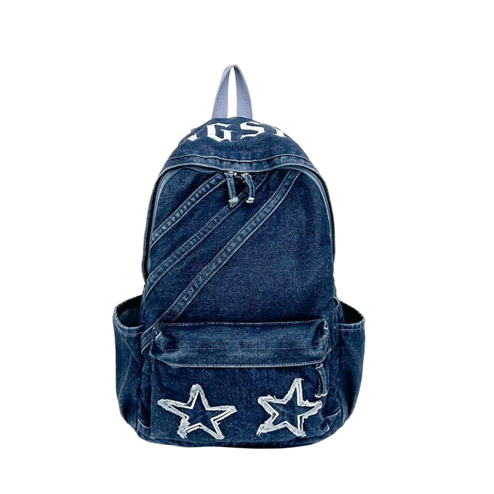 Zaino da Viaggio Star Patch Lavato Denim Zaino, Vintage Casual Daypack, Leggero Multi Tasca
