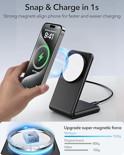 Miniatura 4 de Paquete de 2 soportes de carga compatibles con MagSafe Meifigno con bloque de carga USB C de 20 W y cable USB C x2, cargador inalámbrico de carga