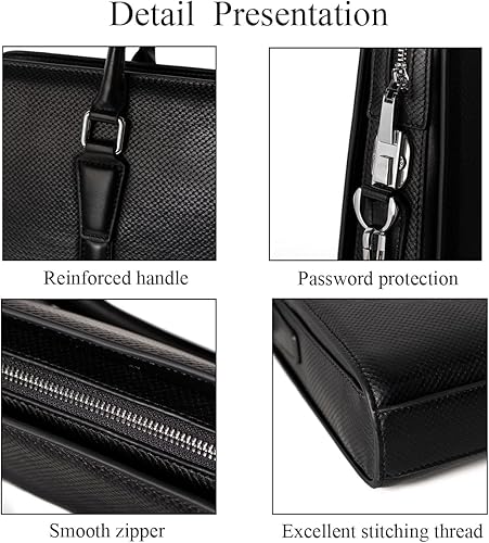 Miniatura 4 de Maletines de cuero genuino de 14 pulgadas para hombres bolsa de ordenador portátil con cerradura bolsa de mensajero de negocios