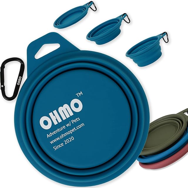 OHMO Collapsible Dog Bowl, Large 900ml, Portable Water Bowl with Carabiner for Medium to Large Pets, Sturdy Foldable Food Bowl Great for Indoor Outdoor Water Dog Travel (Peacock Blue)