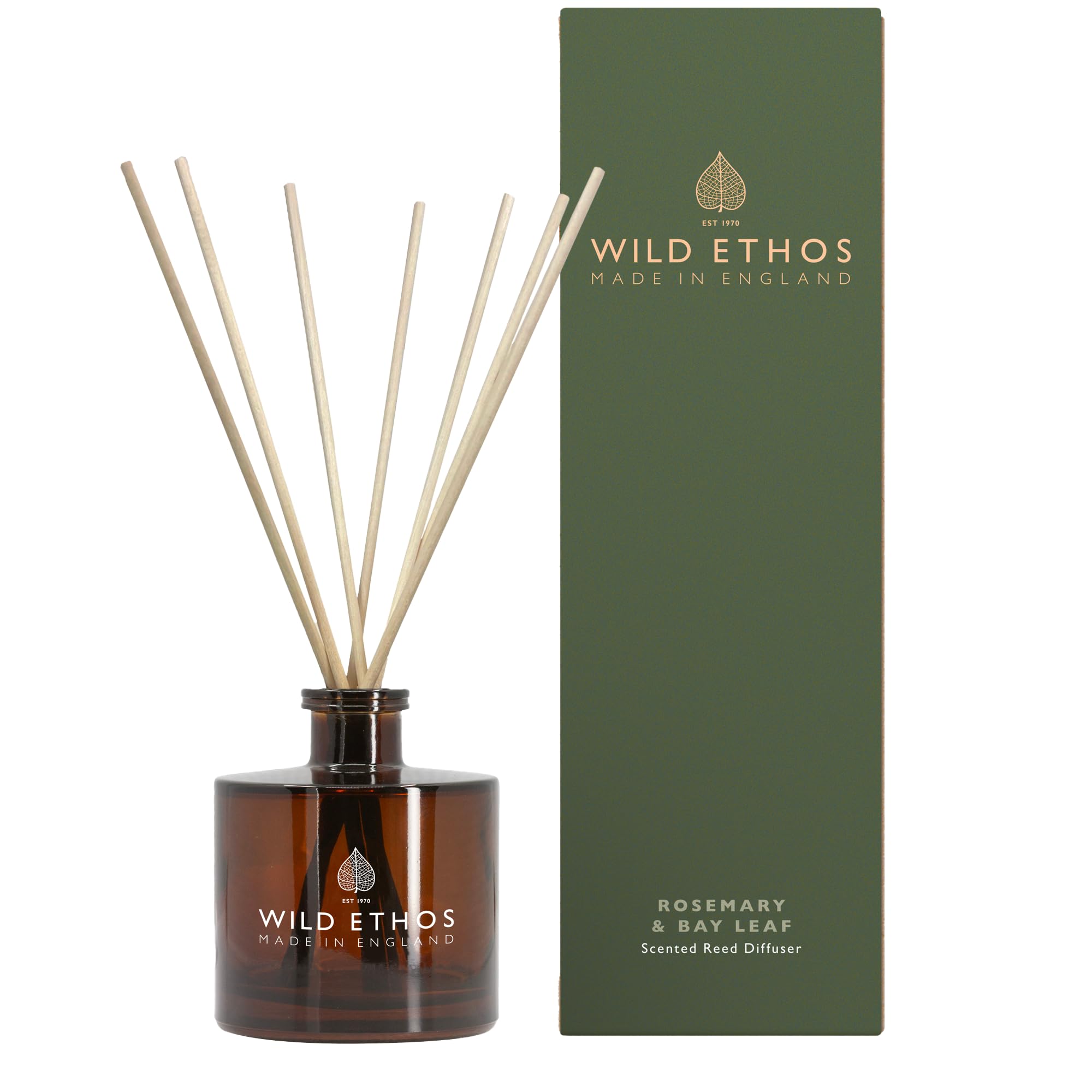 Ethos Candles Beige Wild Ethos Scented Reed Diffuser - Select Your Scent - Blended Natural Essential Oils - Lasts 16 Weeks - Made In The Uk (Rosemary & Bay)