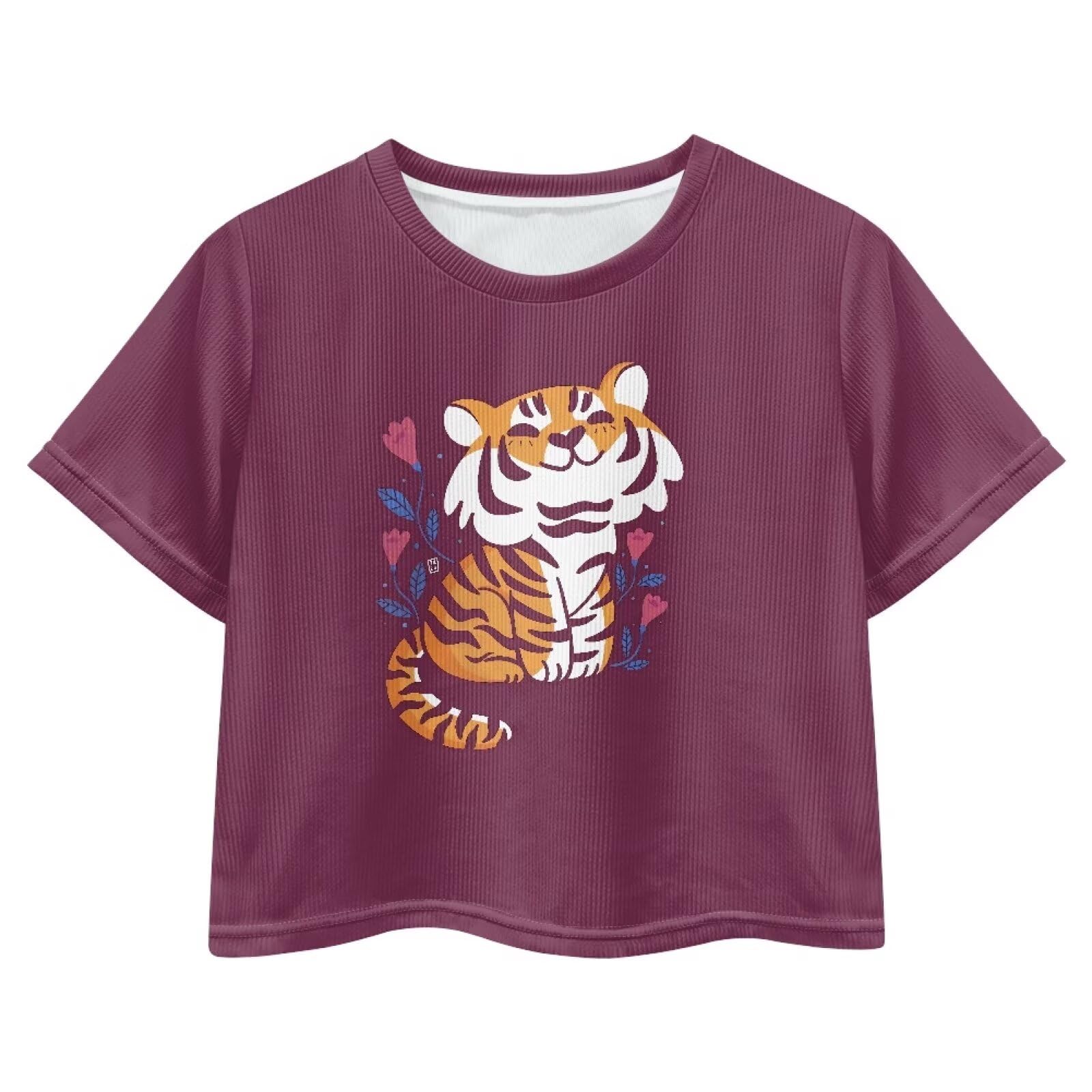 Cute Crop Tops for Girls Short Sleeve Summer T Shirts Fashion Graphic Tees Crew Neck Pullover Tee 5-14 Years