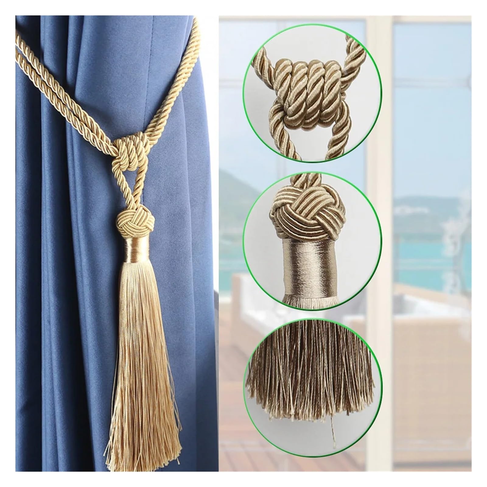 Décoration de rideau 1 embrasse de rideau avec pompon et brosse à franges, boucle à boule suspendue, corde, accessoires for rideaux, attache arrière, sangle, décoration de la maison Embrasse de rideau