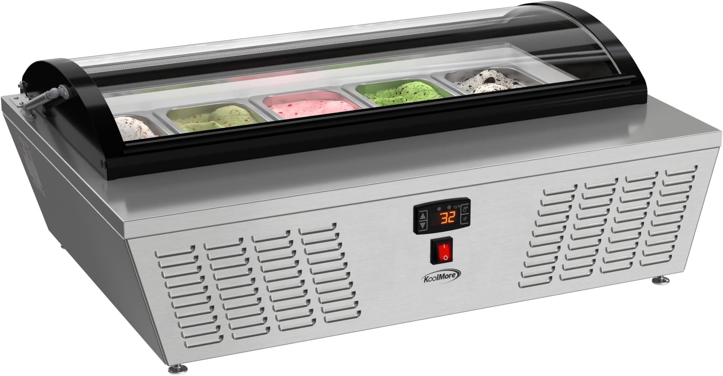 KoolMore KM-CGDR-5P 39 in. 5-Pan Countertop Ice Cream Display Freezer with Curved Glass Top, ETL Listed