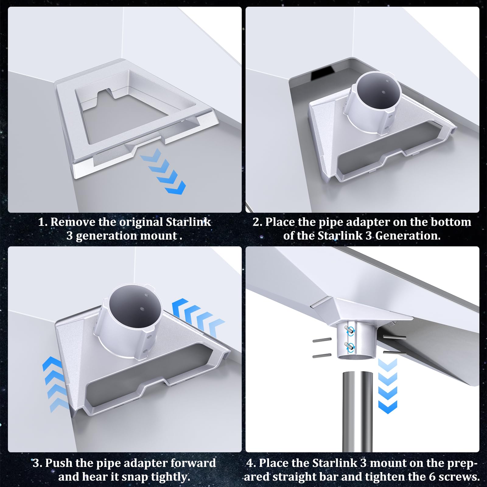 Starlink Gen 3 Support de tuyau, kit de montage d'adaptateur de poteau HSTOP pour Starlink Gen 3 Long Pole Mount/Roof Mount, Starlink Gen 3 Kit de montage Starlink Internet Satellite Kit adaptateur