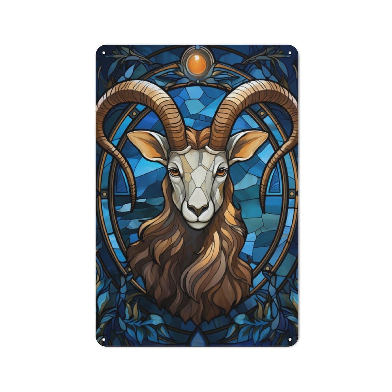 Junmoney Capricorn For Garden Room Or Summerhouse, Vintage Tin Sign 30X20cm, A Metal Wall Feature For Garden Rooms And Summerhouses