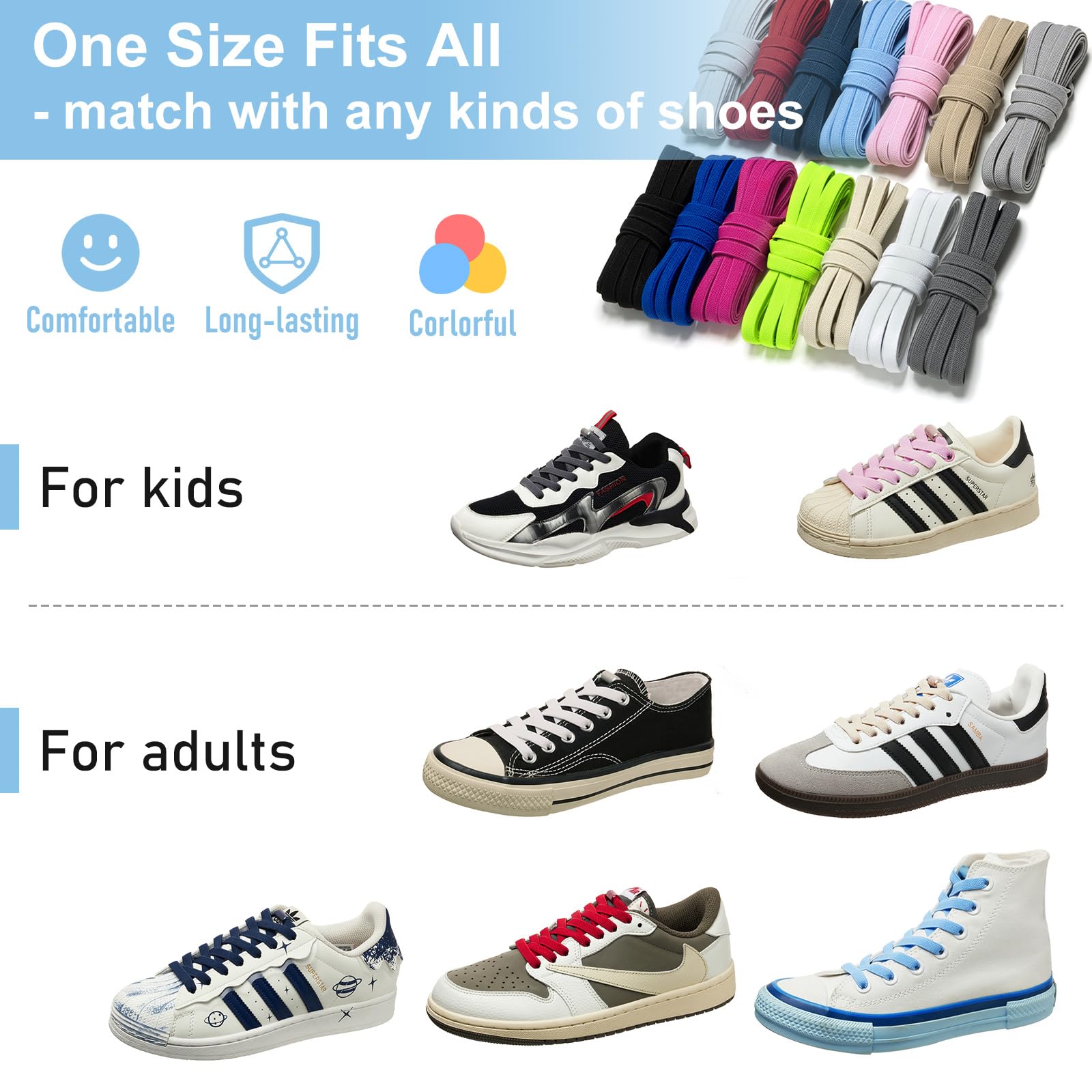 Puzeam 2 Pairs Elastic Laces - Elastic No Tie Shoe Laces for Kids, Adults Sneakers Shoes — view 5