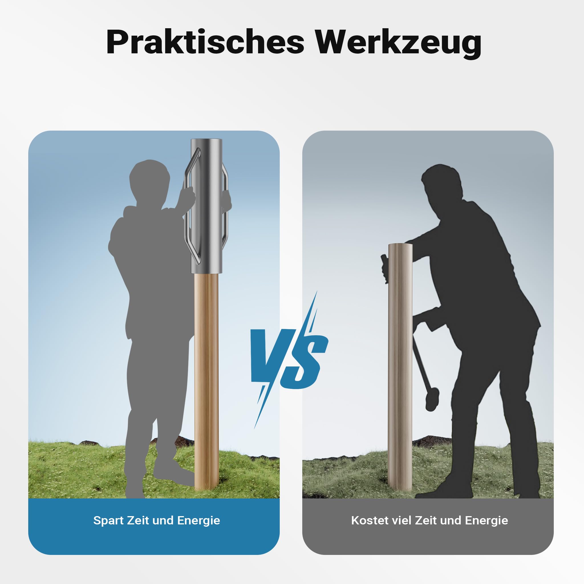 Wiltec Handramme Ø14 cm Zaunpfahlramme mit Handgriffe, Pfahlramme aus Stahl, Pfostenramme für Zaunbau und Bodenverdichtung