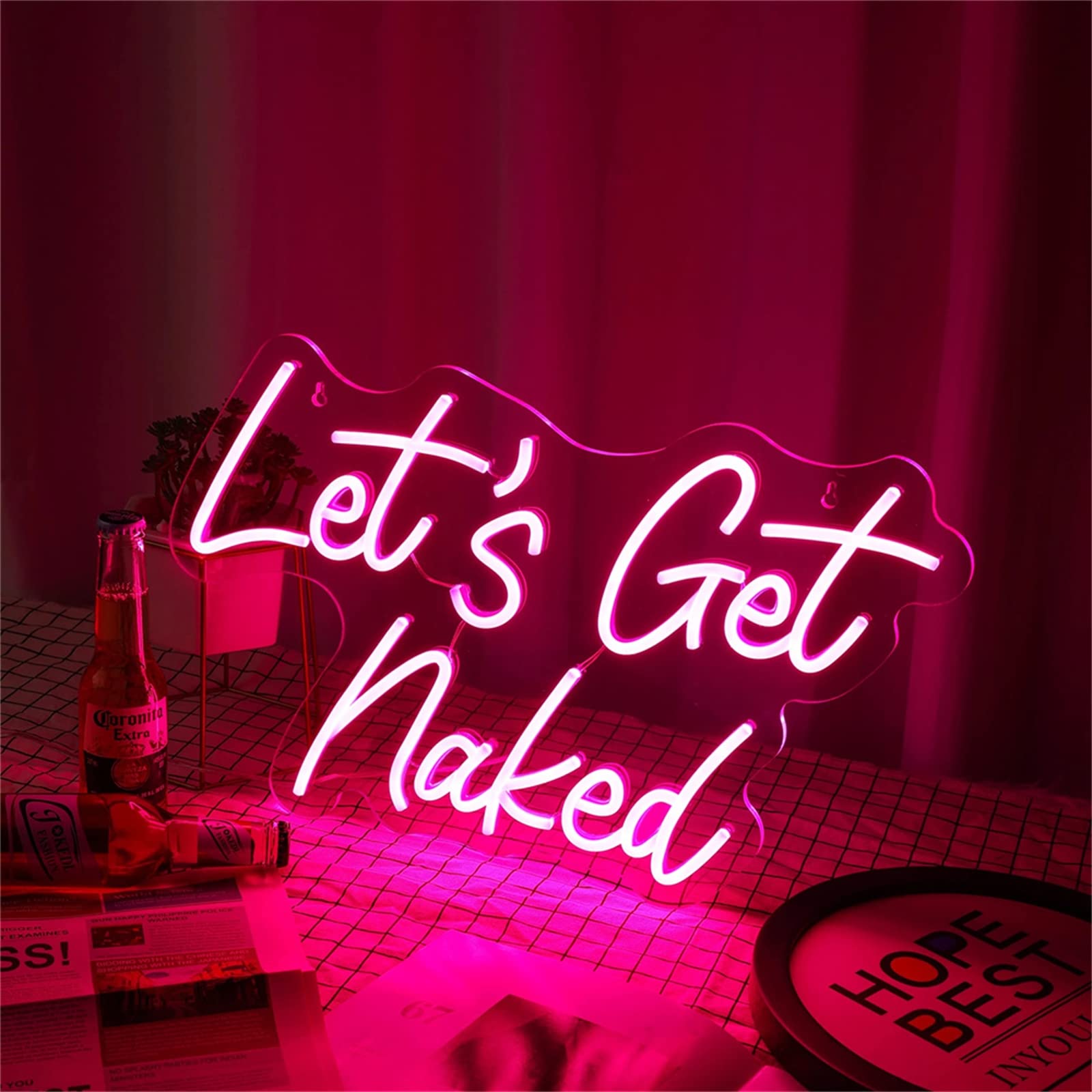 Insegna Al Neon Let's Get Naked Con Luce Calda Dimmerabile - Alimentazione USB Per Camera Da Letto