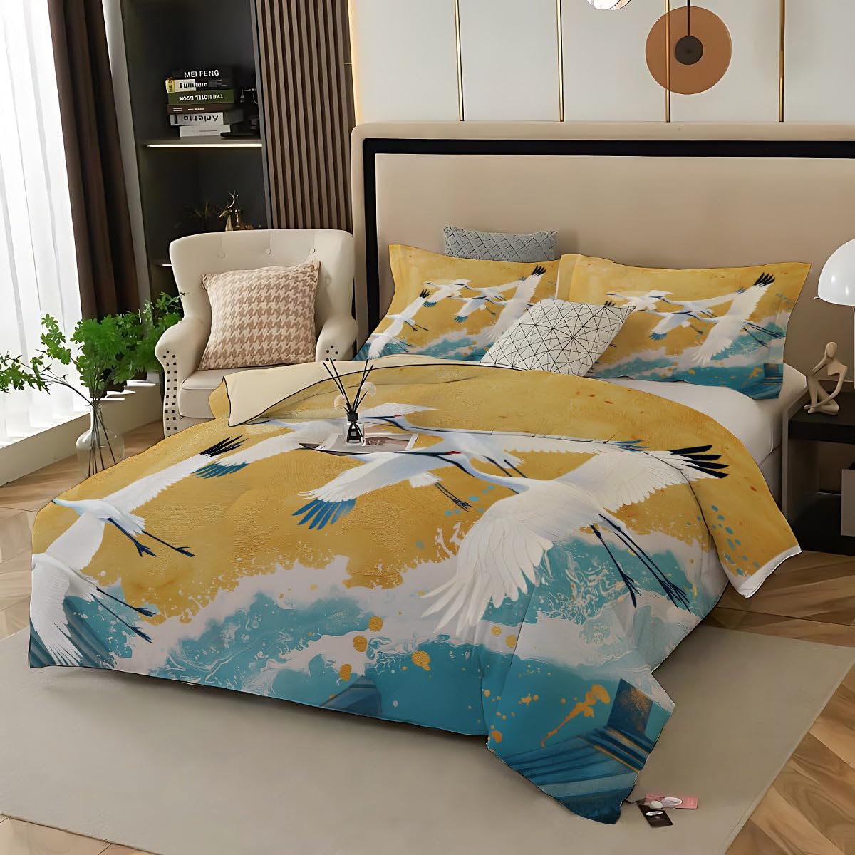 Housse de couette imprimé microfobre avec motif aquarelle vintage et fermeture éclair zip