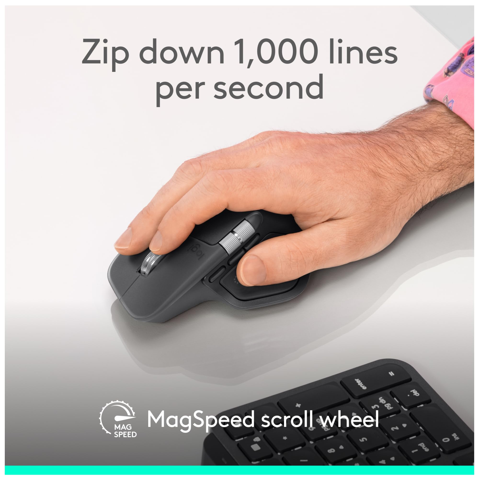 Logitech MX Master 4 for Business, bezprzewodowa mysz z dyskretnymi kliknięciami, 8000 PPP, przewijanie MagSpeed, odbiornik Logi Bolt, Bluetooth, akcje pierścienia, dotykowe, ładowanie USB-C-Graphite