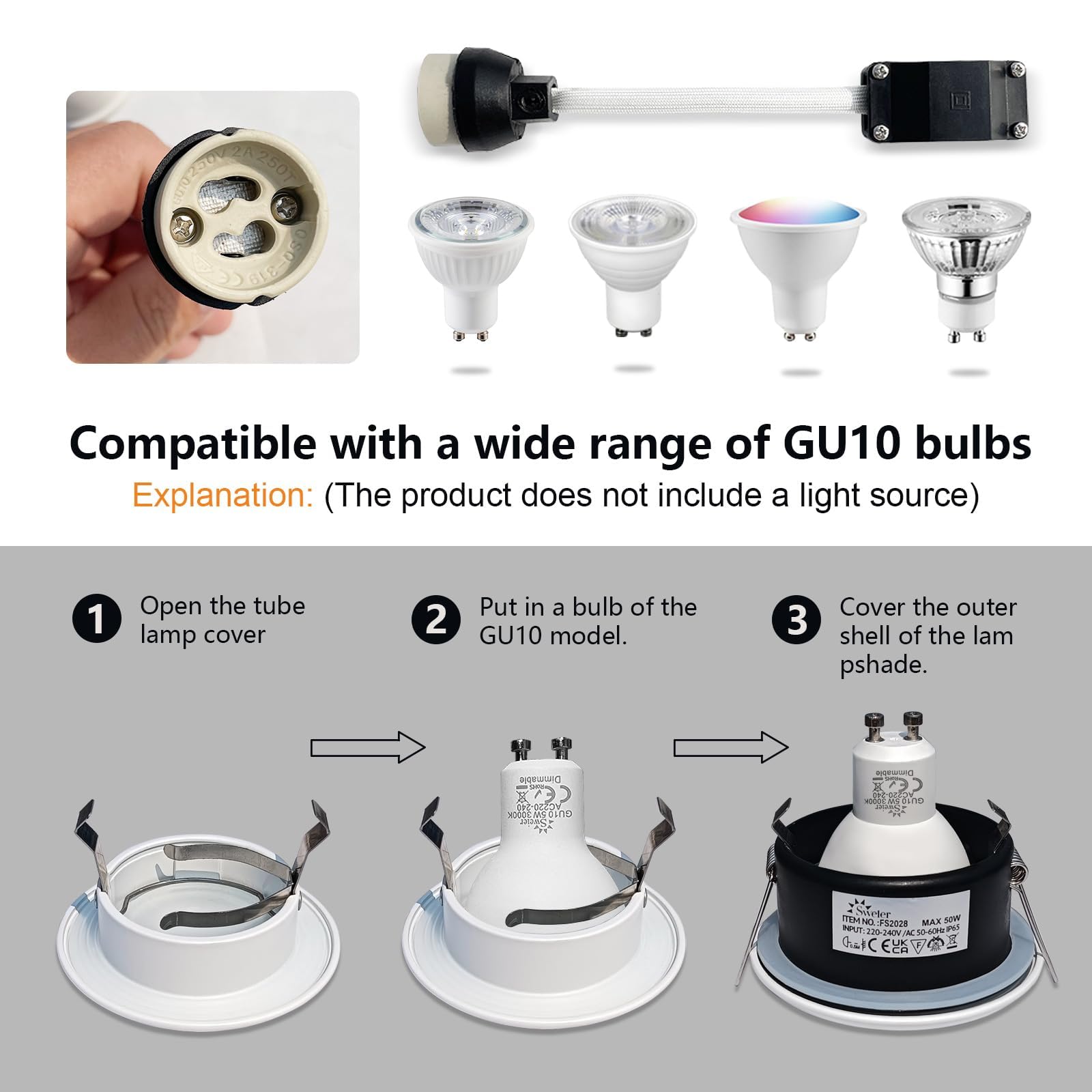 Sweier IP65 Recessed Downlight Single Pack, GU10 White Bathroom Spotlights, Die-Cast Aluminium, 68mm Cut-Out - Image 4