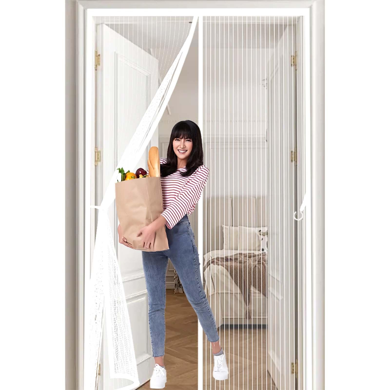 Magnetic Fly Screen Door 100x210cm(WidthxHigh) Durable, Keeps Bugs Out, Kid and Pet Friendly Mosquito Proof Door Curtains Hundreds of Sizes, Lets Fresh Air in, White