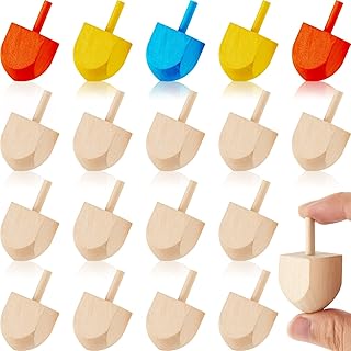 Civaner 24 Pieces Hanukkah Wooden Dreidels Natural Wood Dreidels Blank Unfinished Hanukkah Decorations Gifts for Party DIY Projects Crafts Family Fun Supplies, 0.8 x 0.8 x 1.6 Inch