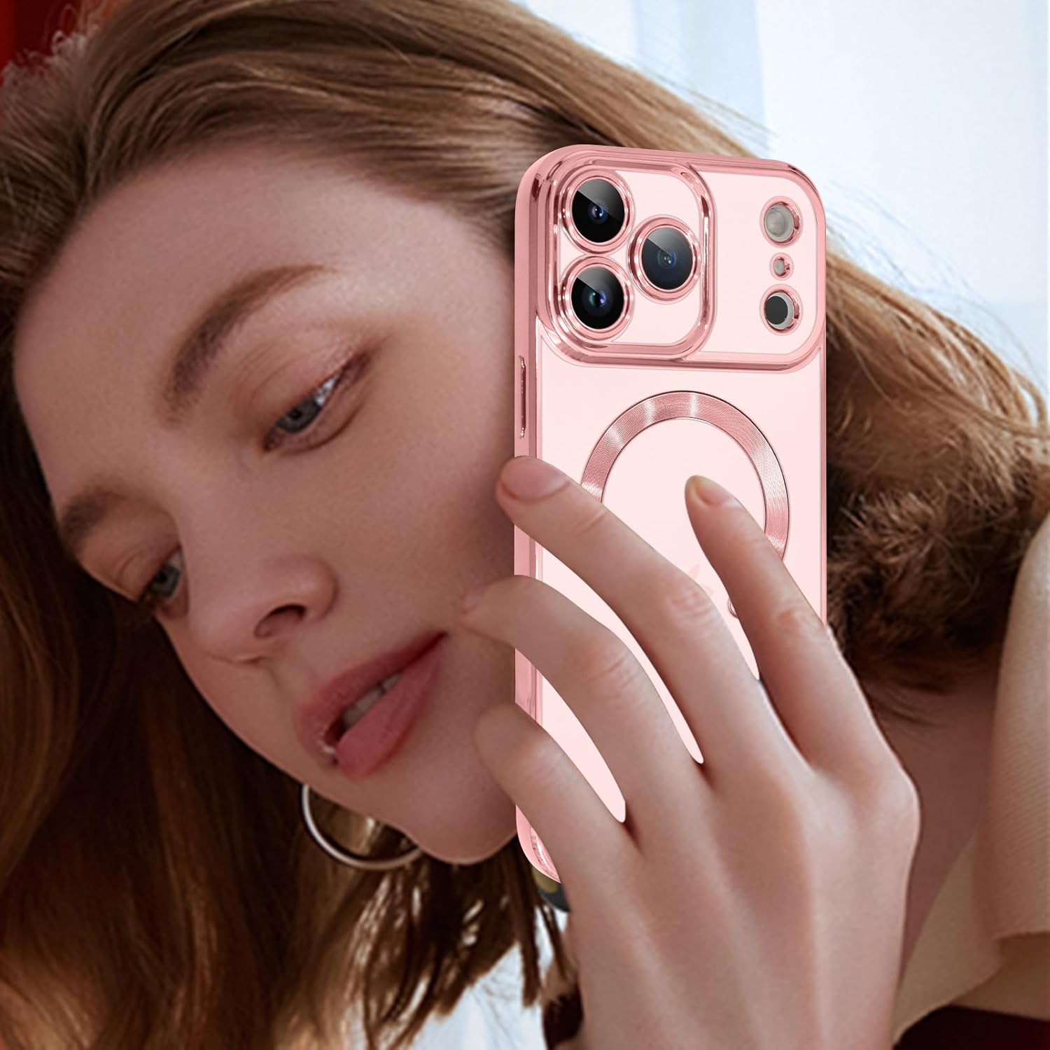 KANGHAR Case Compatible with iPhone 17 Pro Clear Magnetic Design,Compatible with MagSafe Full Camera Protector Anti-Yellowing Shockproof Cute Cover for Women Men 6.3 Inch Pink - Image 6