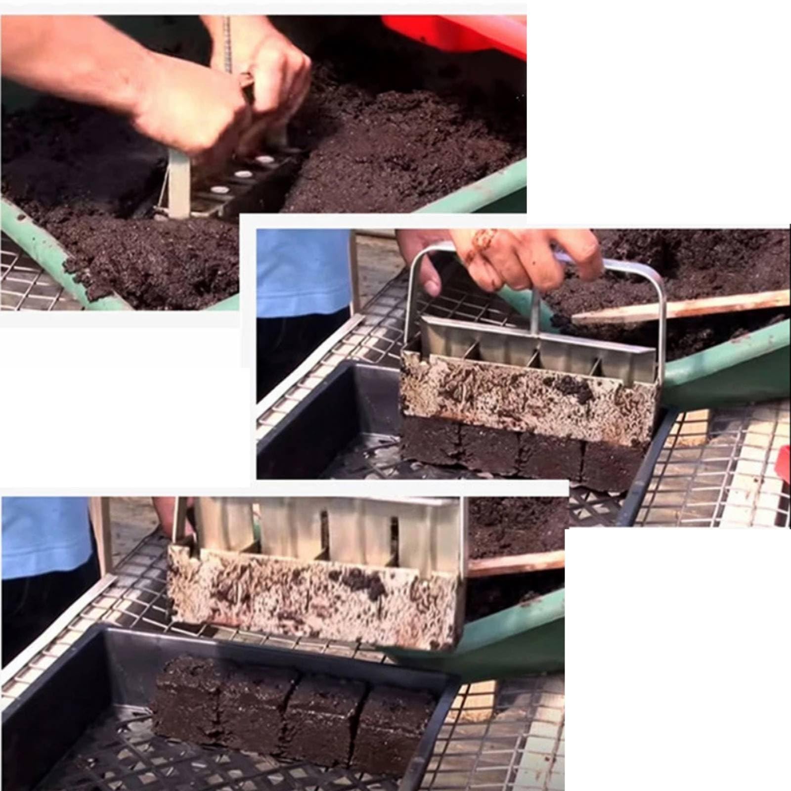 Manual Soil Creatore di Zolle Stampatore per Formatore Blocchi Terriccio con Impugnatura a Asta Centrale in Metallo con Perni Intercambiabili Adatto a Orto Serre Trapianti