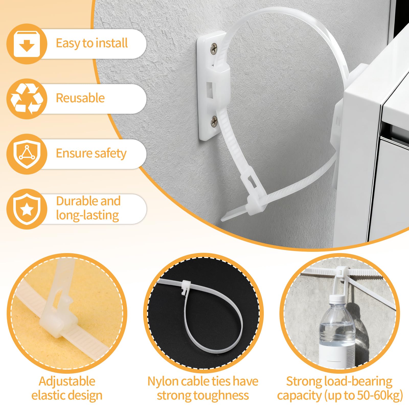 14 Pack Furniture Straps,Baby Proofing Anti Tip Furniture Anchors Kit,Falling Furniture Prevention Device,Adjustable Child Safety Straps Earthquake Resistant,FurnitureAnchors for Dresser,Cabinet - Image 3