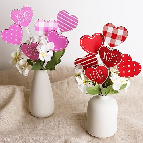 Juego de decoración para el día de San Valentín, 12 púas decorativas para el día de San Valentín, rústico, de doble cara, palillos y aerosoles de