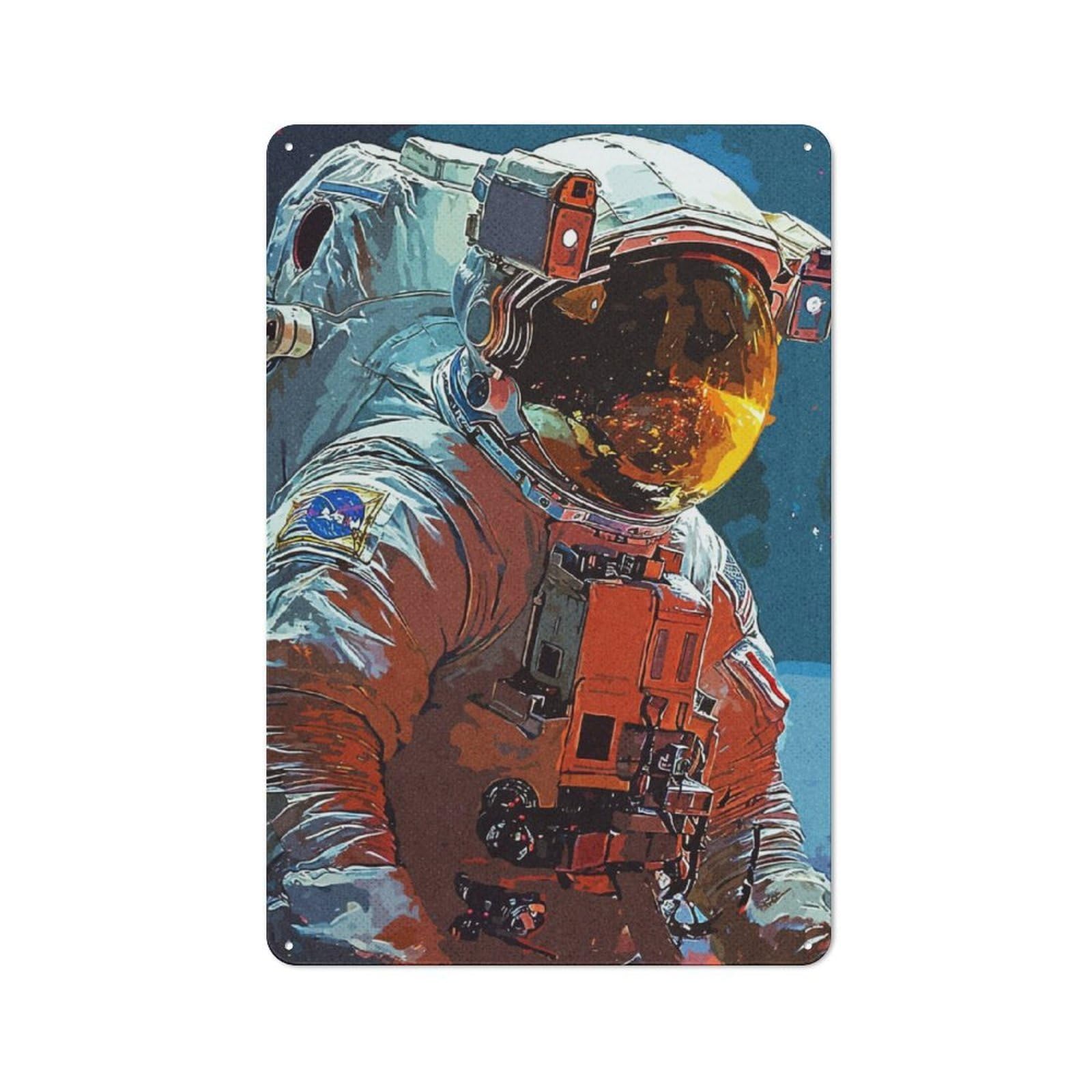 Junmoney Art Of Astronauts Retro Metal Wall Decor 30X20cm, Tin Wall Sign For Bakery, Diner, Cafe Or Family Room