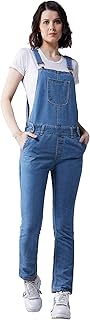 Dolce Crudo Women's Blue Regular Fit Mid Rise Regular Length Denim Dungaree