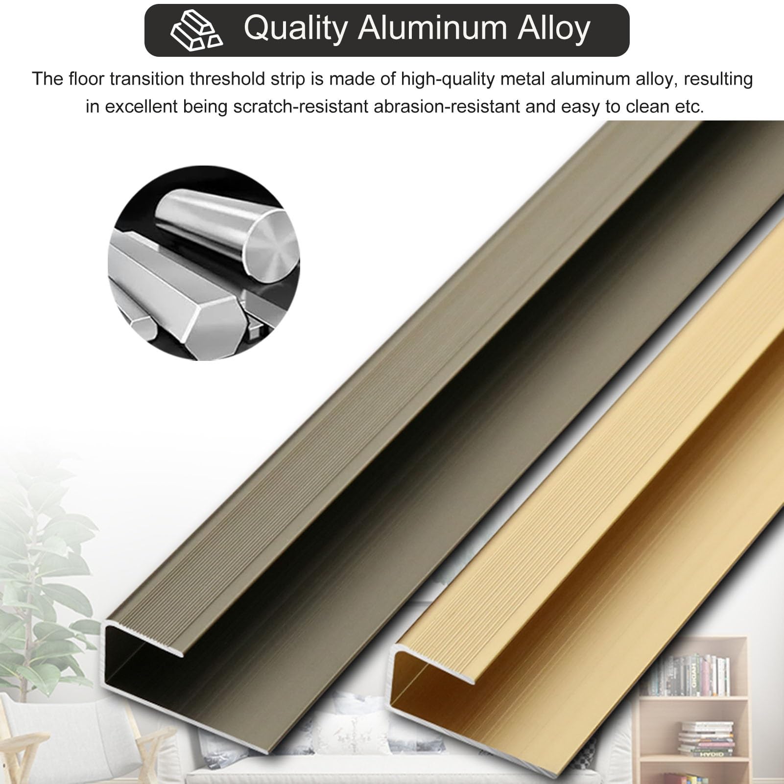 Bande de Transition Antidérapante Pour Seuil de Marche, En Alliage D'Aluminium, Pour Mur Et Sol, Joint Plat, Pour Marches En Bois, Carrelage Et Marbre/D/H15Mm(5/8")