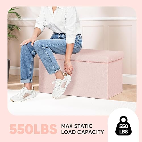 Miniatura 198 de PINPLUS Otomanas otomanas de almacenamiento con forma cuadrada con reposapiés de almacenamiento para sala de estar, asiento otomano Boucle para