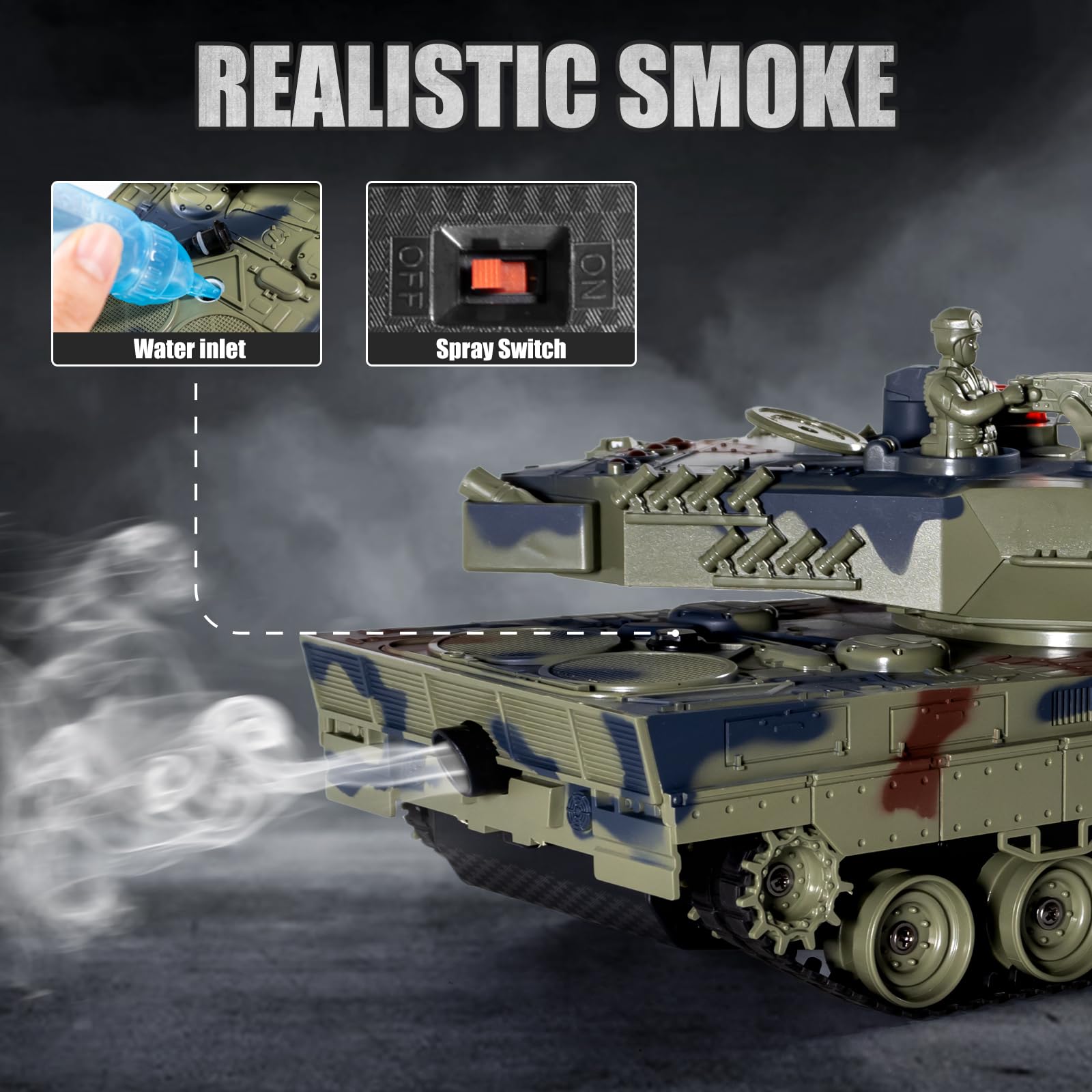 Pilot zdalnego sterowania czołgiem Leopard II 1/24, czołg z efektami dźwiękowymi, dymem i obrotową wieżyczką, realistyczny model czołgu RC dla dorosłych i dzieci