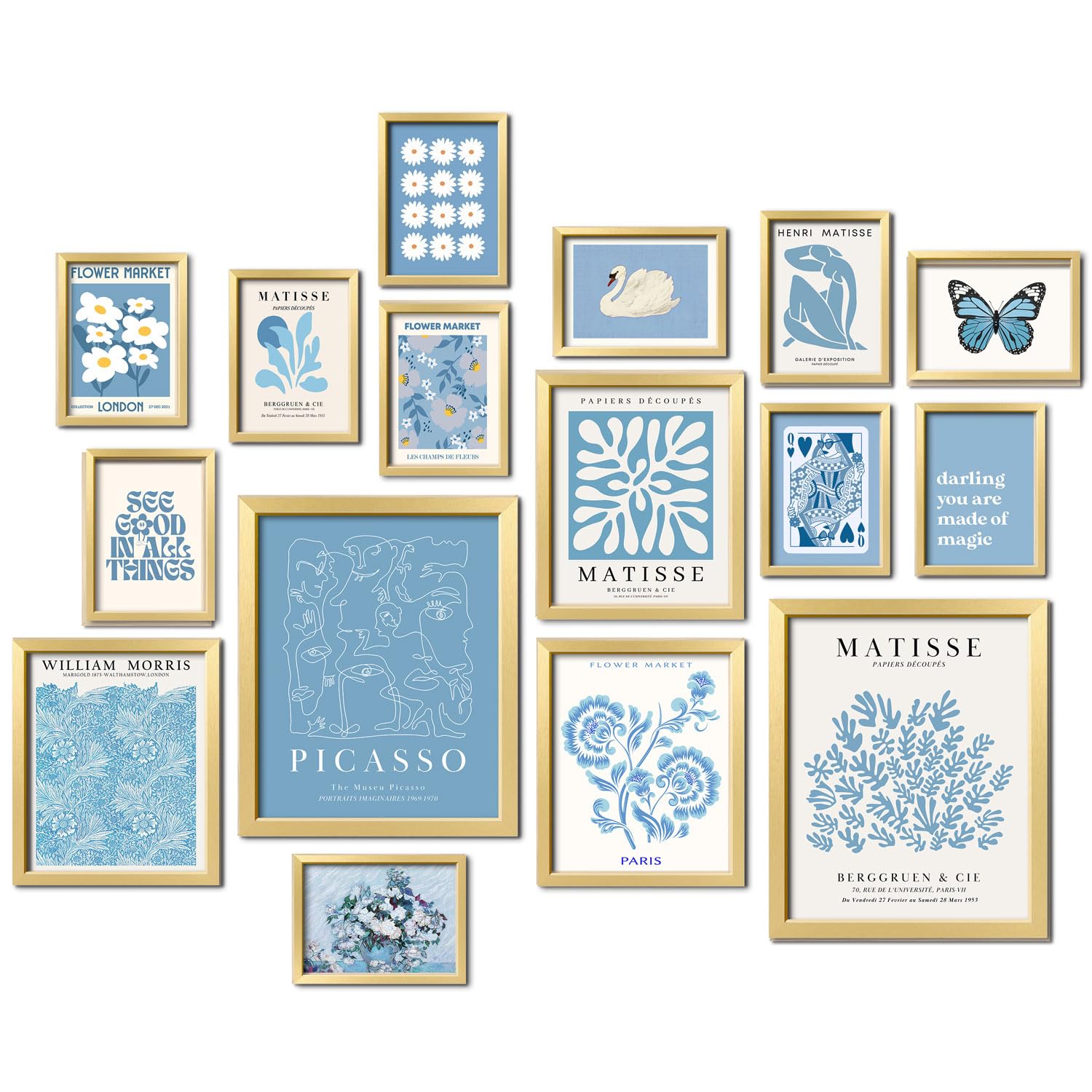 ANERZA 16 PCS Blue Wall Art Decor