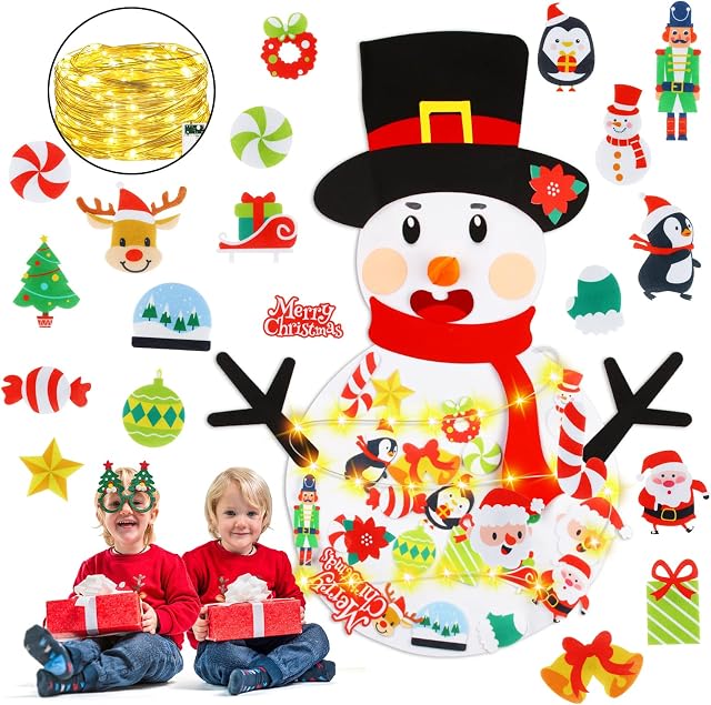 DERAYEE Flat Felt Christmas Decoration, 3.3ft DIY Non-Woven Christmas Decorations Tree with Detachable Snowman Christmas Ornaments for Kids Xmas Gift,Home Wall Door Window Decoration Kit