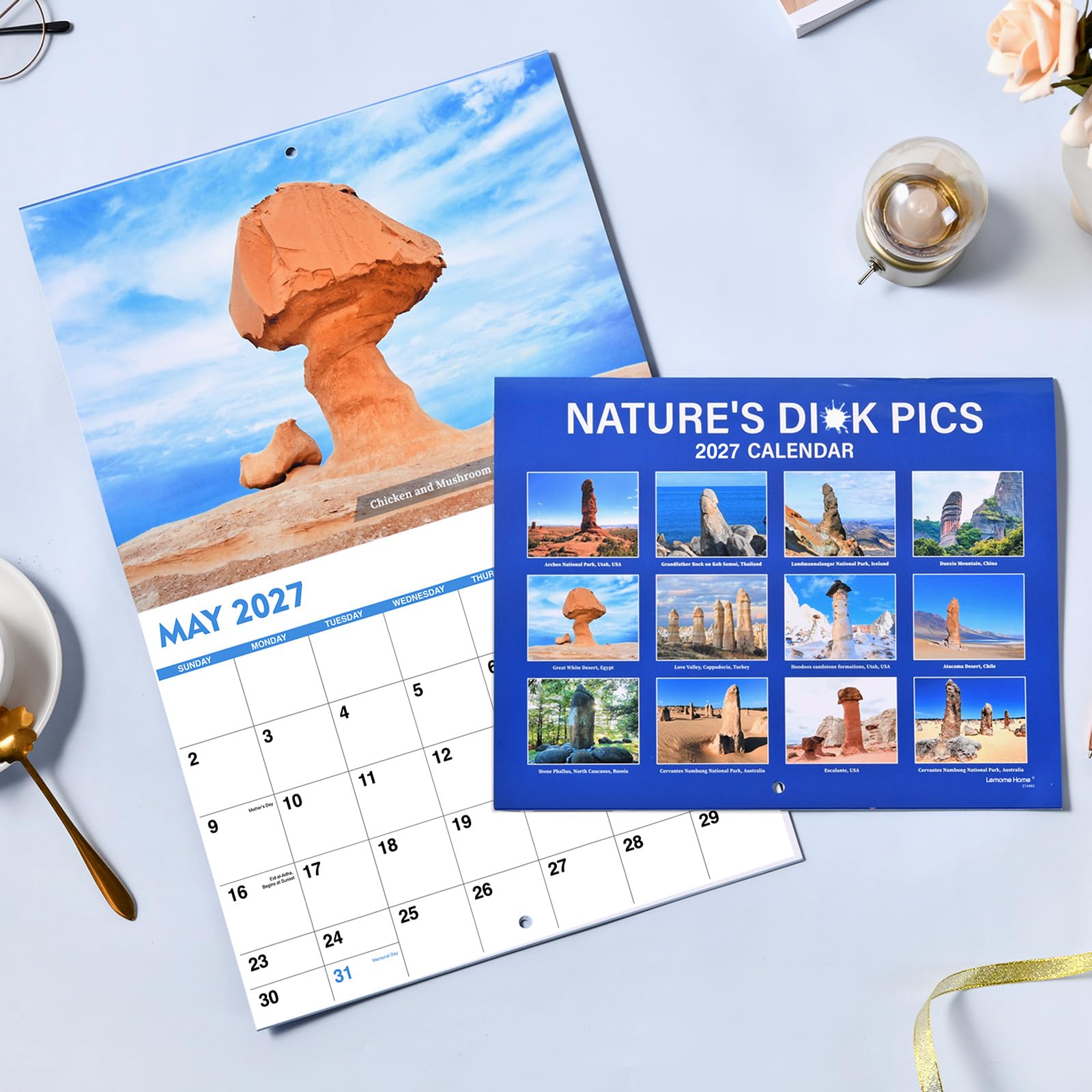 Gag Gifts - Lustiger Wandkalender 2023, Kalender 2023 mit dickem Papier, 21,6 x 27,9 cm (offen), Januar 2023 - Dez. 2023, Best for White Elephant Gag Gifts - Nature's Di*ks