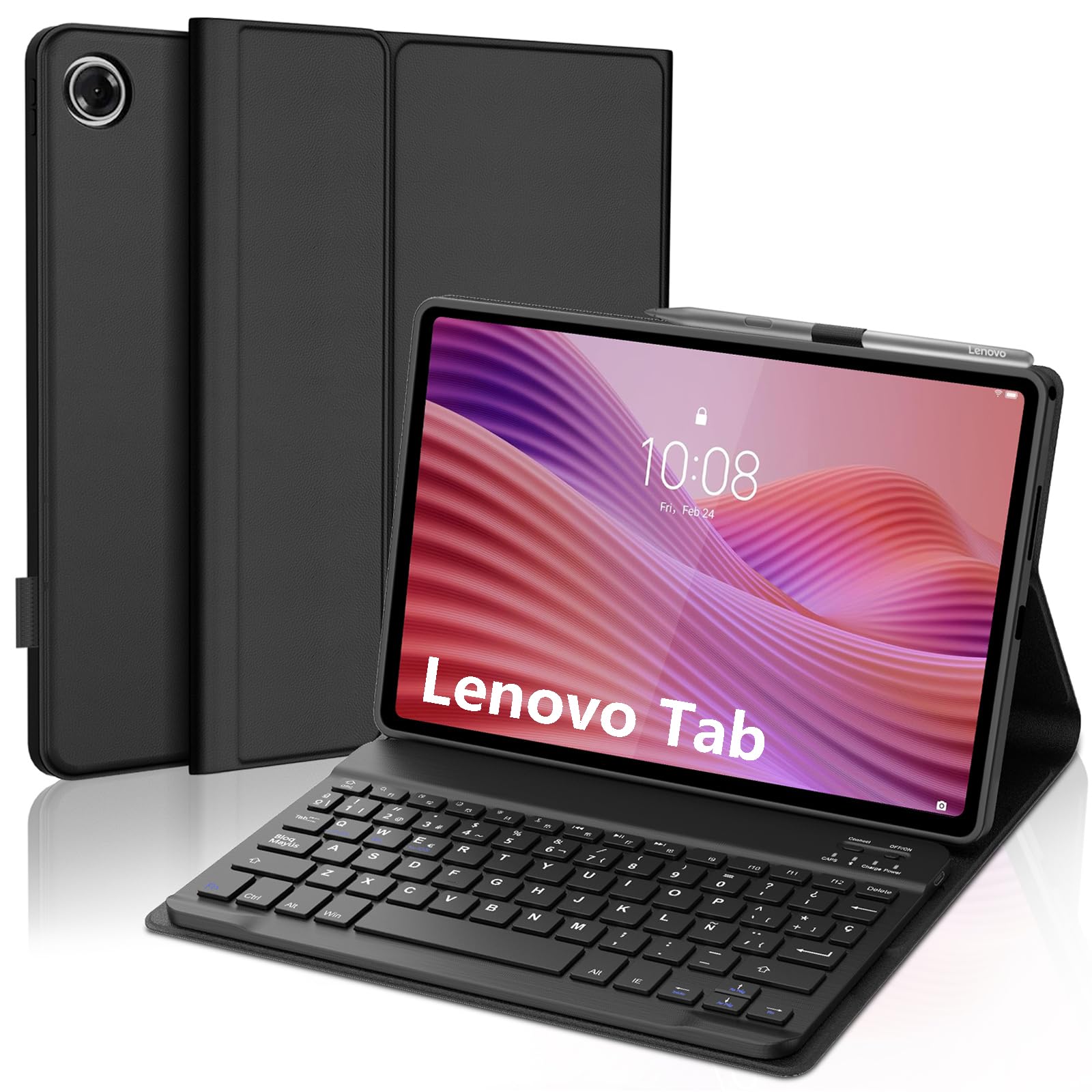 FOGARI Teclado para Lenovo Tab 10.1" 2025 | Funda con Español Ñ Teclado Bluetooth Magnético Desmontable para Tablet Lenovo Tab 10.1" 2025, Negro