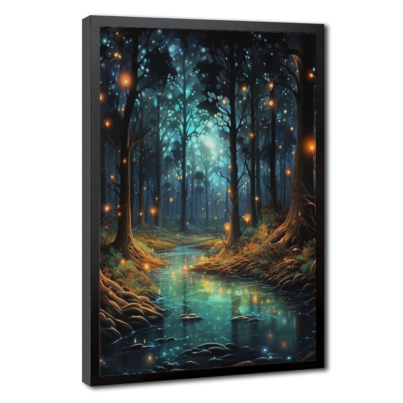 Bareronor Illuminated Forest Fireflies Canvas Poster Bedroom Decor Landscape Office Room Decor Gift 8" L X 12" W