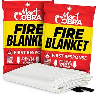 MartCobra Fire Blanket 2-Pack 40x40" Fiberglass - Smothers Grease, Electrical & Kitchen Fires - Easy Pull Emergency Home Safety Blanket
