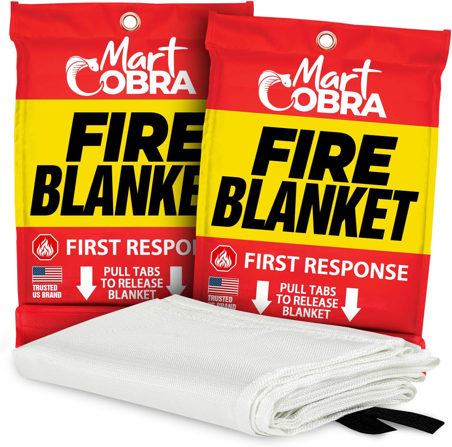 Mart Cobra Fire Blanket 2-Pack – Emergency Fire Suppression for Home & Kitchen – 40"x40" Fireproof Fiberglass Safety Blankets – Heat Resistant & Easy to Use – Smothers Grease & Electrical Fires