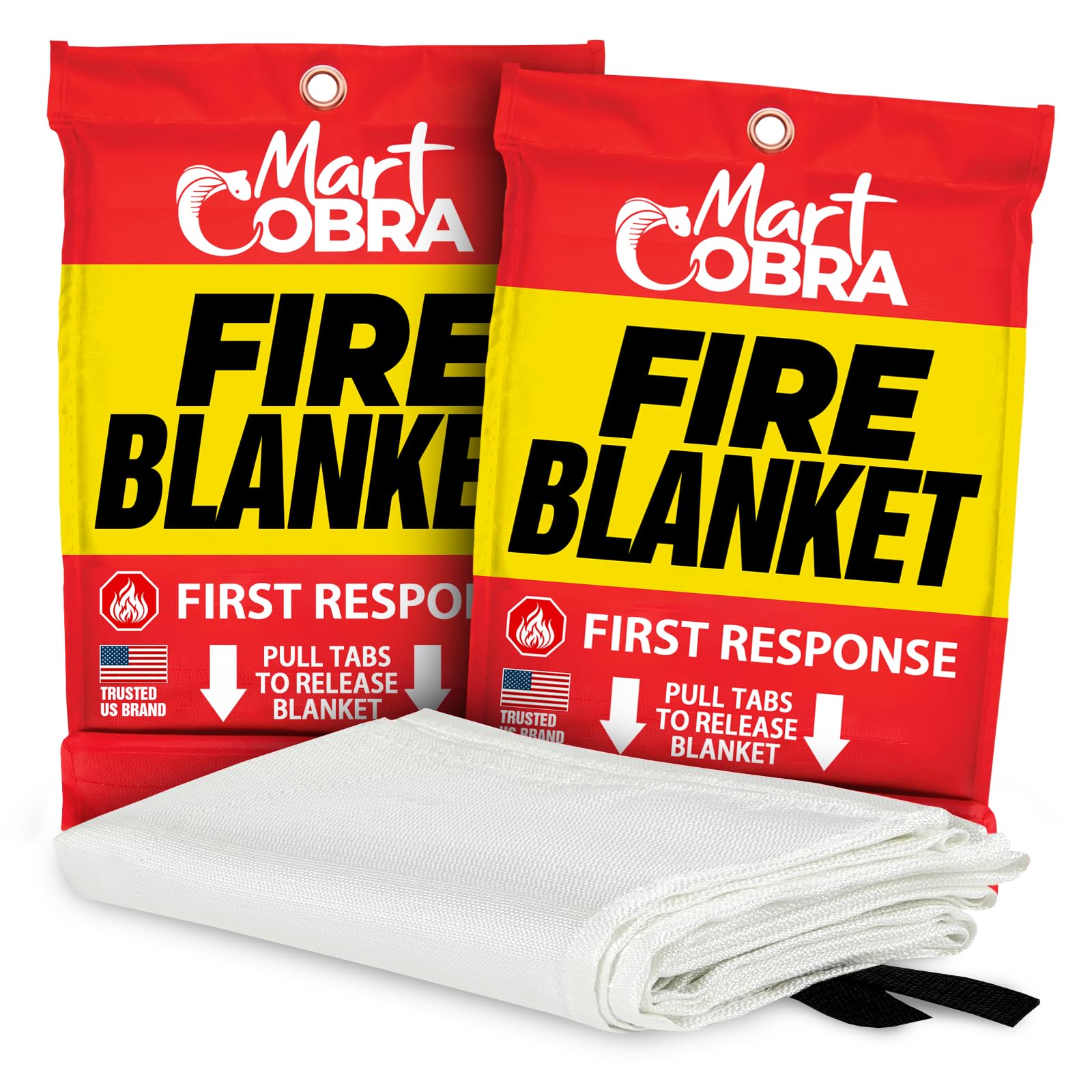 Mart Cobra Fire Blanket 2-Pack – Emergency Fire Suppression for Home & Kitchen – 40"x40" Fireproof Fiberglass Safety Blankets – Heat Resistant & Easy to Use – Smothers Grease & Electrical Fires