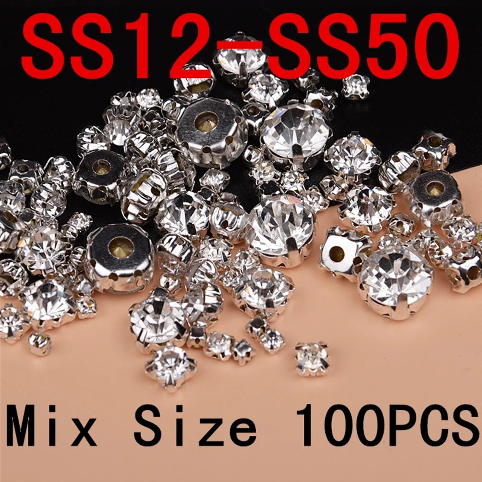 Trapano per unghie Strass in vetro Incastonatura a griffe in cristallo di vetro con retro piatto, strass da cucire, argento e oro, 3-10 mm, confezione da 30-200 pezzi(Gold Crystal AB,6mm 100pcs)