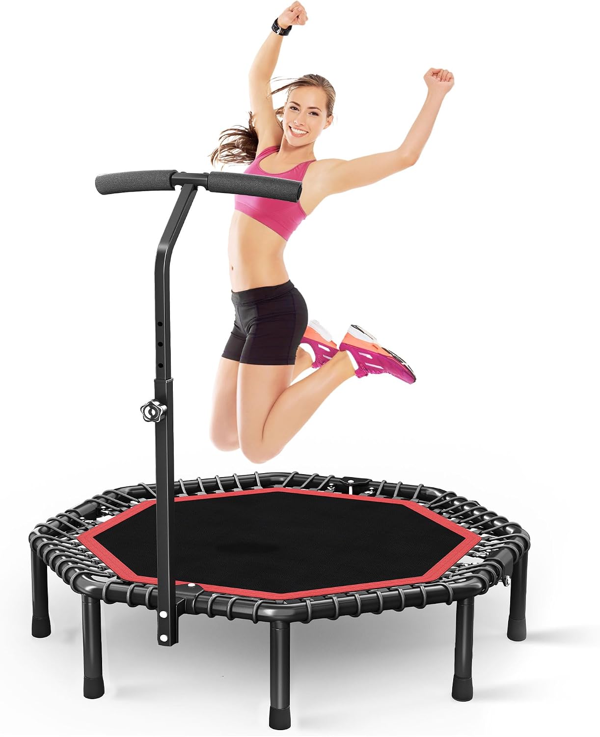 50″ Octagonal Rebounder Trampoline for Adults, Fitness Rebounder with Quiet Bungees Cords, T-Adjustable Handle Bar, Exercise Rebounder for Adults Indoor/Outdoor Workout, Max Load 550 LBS